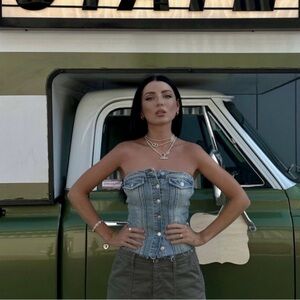 ZARA Strapless Denim Crop Top Size Large